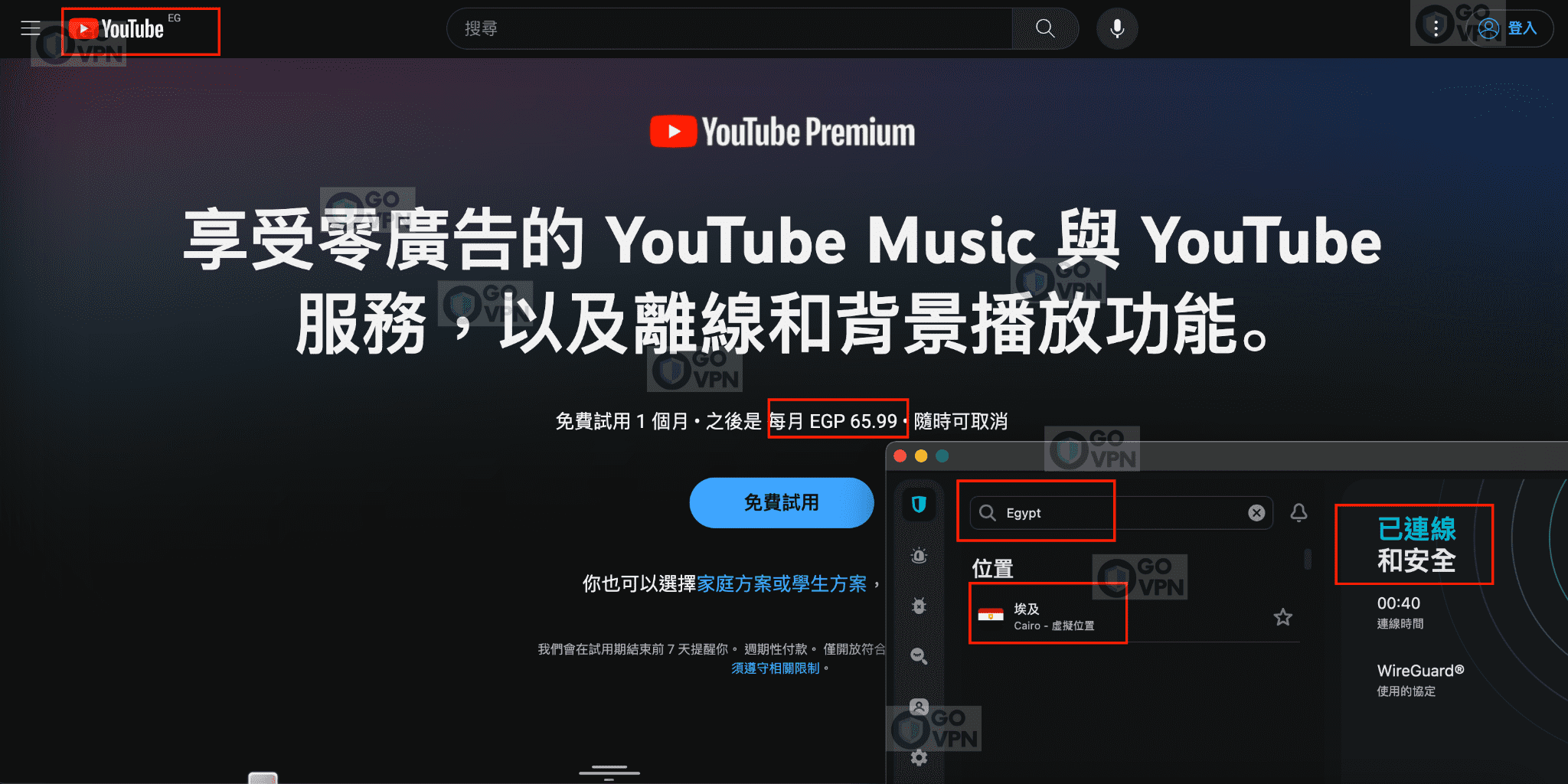 YouTube Premium 埃及網頁