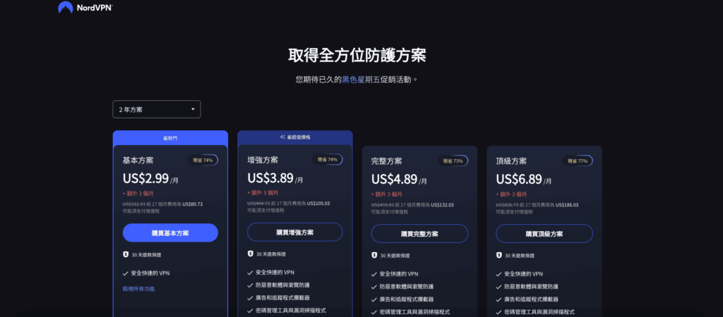 【Black Friday】NordVPN 黑色星期五最高便宜74%+三個月免費! 3 Nordvpn 黑色星期五價錢