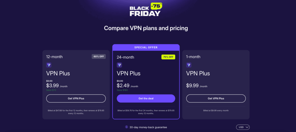 【Black Friday】ProtonVPN 黑色星期五最高便宜 75% 優惠! 3 ProtonVPN black friday 價格