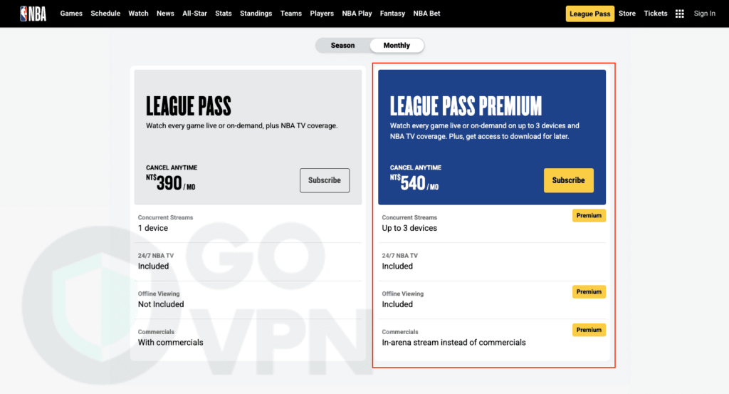【跨區破解】Nba League Pass 優惠訂閱!各國價格最便宜在那裡? 2 Nba League Pass 台灣價格