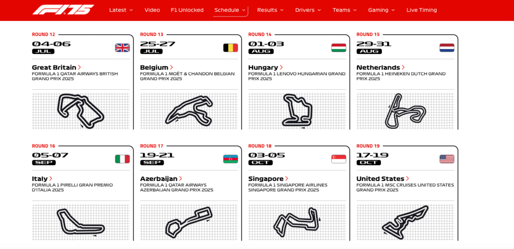 F1 直播在哪看?教你用 VPN 免費觀看 F1 直播比賽! 9 F1 2025 賽程